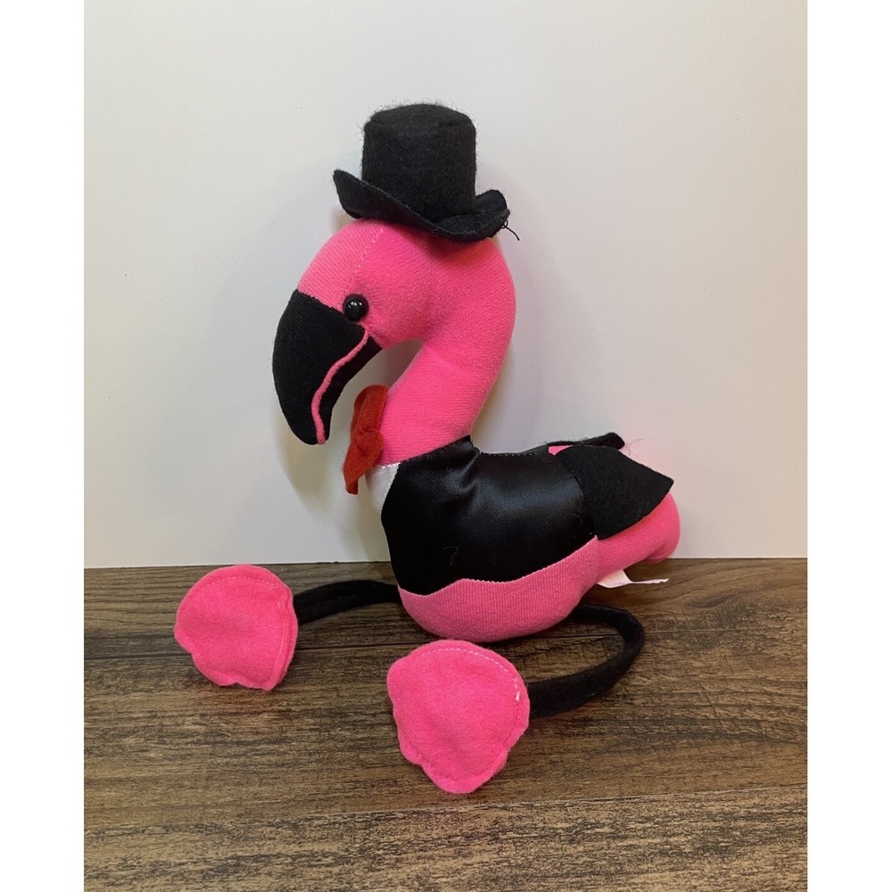 Vintage 15" Flamingo Stuffed Plush Red Bow Tie Top Hat Tuxedo Cloud 9